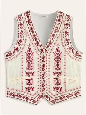 Commense | Boho Festival Floral Embroidered 100% Cotton Vest - Size Large